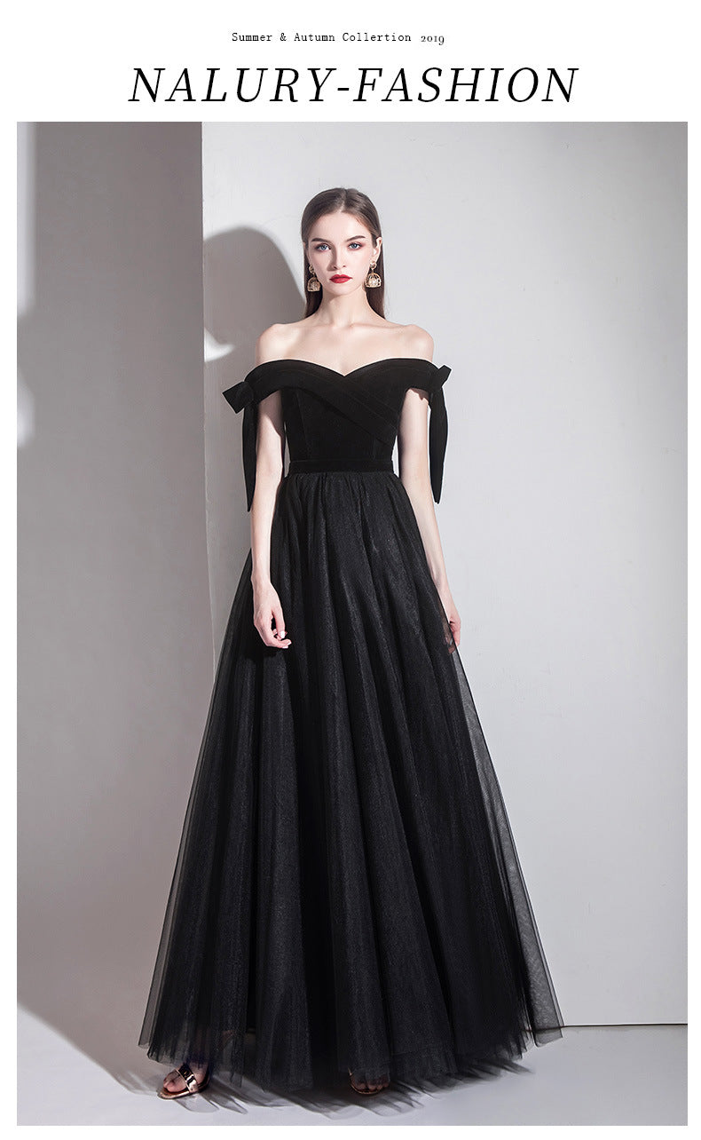 off-Shoulder Black Evening Dress Female 2024 New Sexy Aura Queen Banquet Modern Temperament Slimming Long