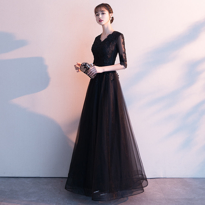 Evening Dress for Women 2024 Summer New Banquet Elegant Long Dress Show Thin Black Socialite Annual Meeting Dress