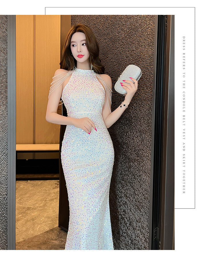 5135 Evening Dress for Women High-End Affordable Luxury Niche High Sense Banquet Temperament Host Sequined Adult Ceremony Fishtail Dress