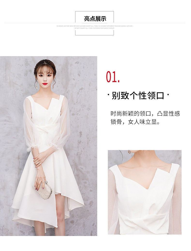 Banquet Evening Dress Female 2023 New Style White Fairy Student Dress Daily Style Temperament Dress Slimming