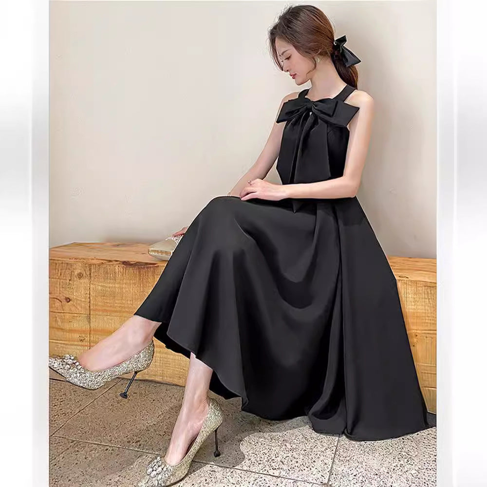 Amazon Sling Dress Female 2024 Spring and Summer New French Style Temperament Base Ride Slimming Retro Black Dress