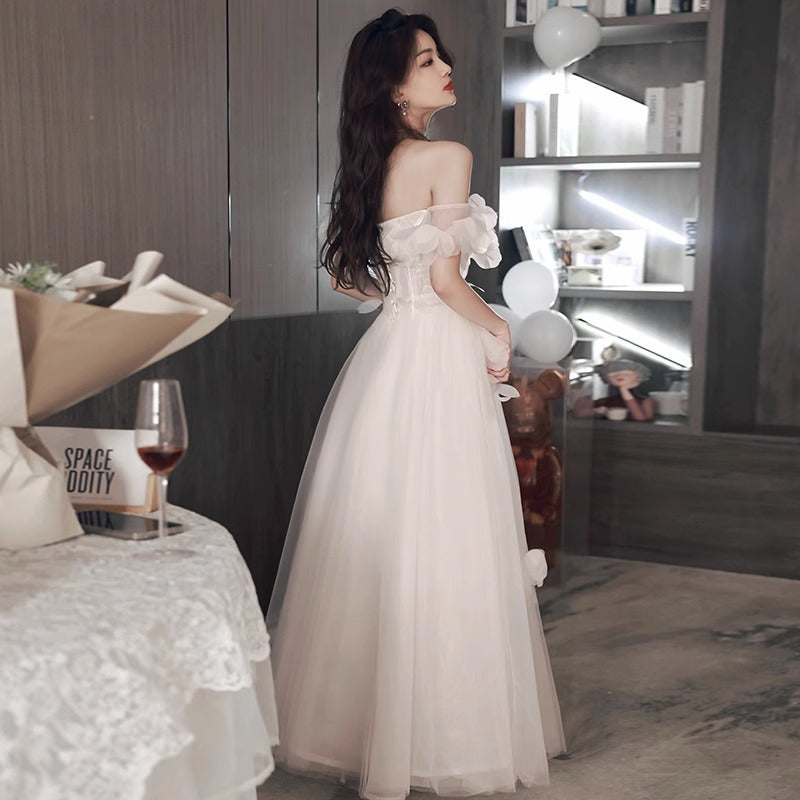 White Evening Dress Women's French Style High Sense High-End Affordable Luxury Niche Birthday Mori Style Wedding Dress Adult Princess on the Run