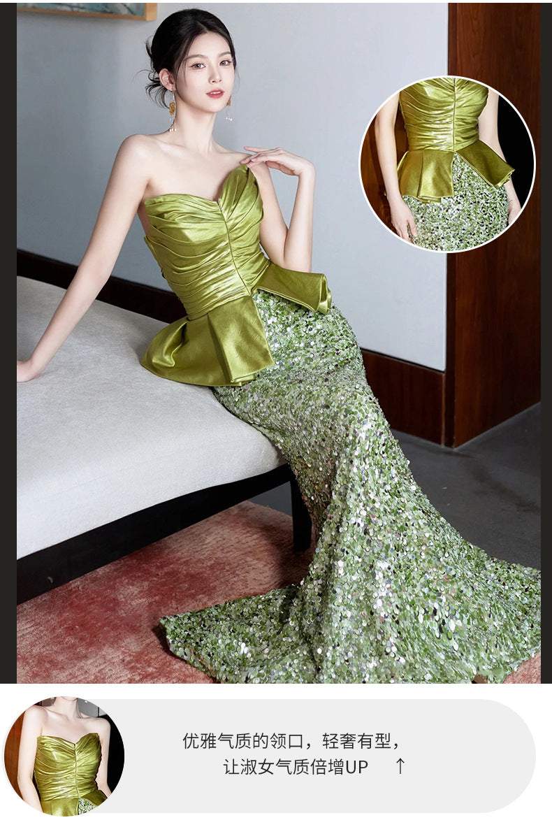 New Chinese Style Morning Gowns Women's 2024 New High-Grade Green Toast Dress Light Luxury Minority Bride Engagement Evening Dress