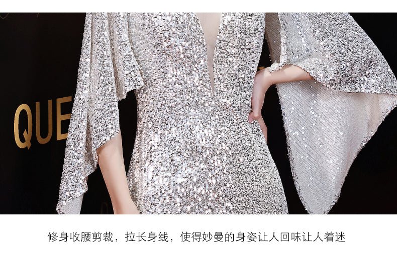 Banquet Evening Dress Dress 2024 New Light Luxury Minority Fishtail Sequins Birthday Party Annual Meeting Host