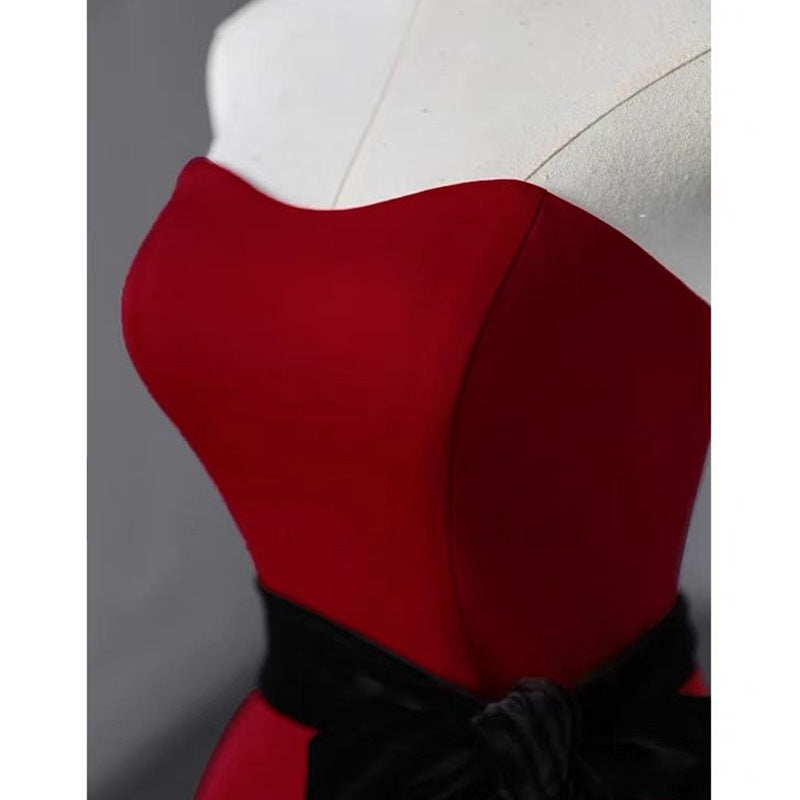 Wine Red Toast Dress Bride High-End Wedding Sexy Tube Top Engagement Dinner Suit Back-to-Door High-End Little Man