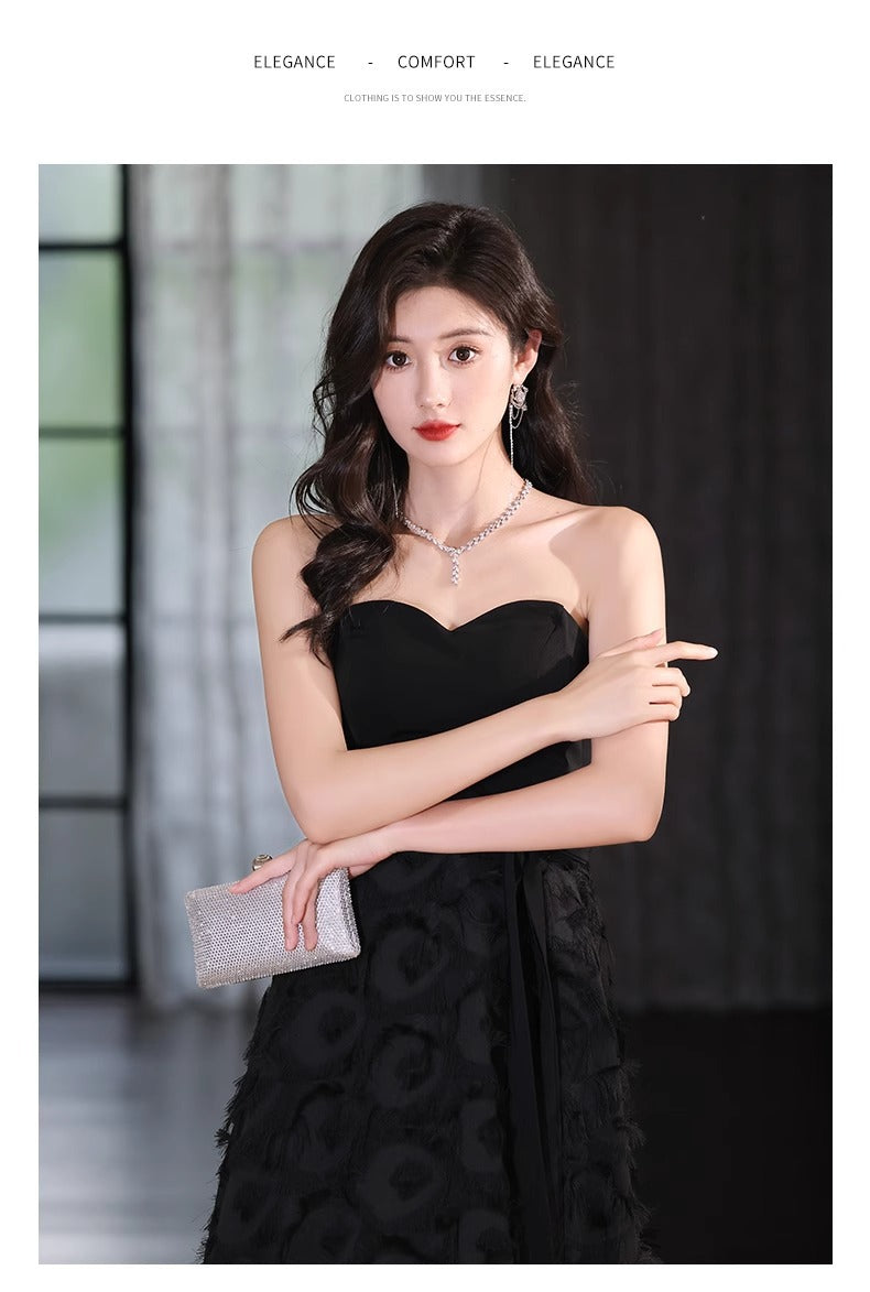 Black Tube Top Evening Dress for Women 2024 New Banquet Temperament Host Long Dress Student Art Exam 18-Year-Old Dress Autumn