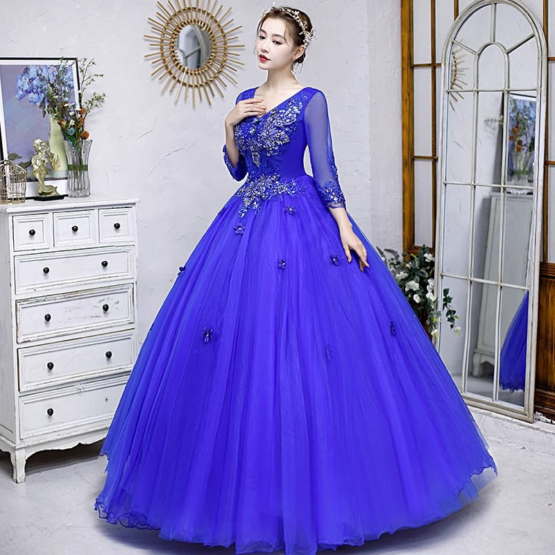 Colored Mesh Annual Meeting Host Performance Student Vocal Solo Art Exam Clothing Pettiskirt Long Evening Dress Female Autumn and Winter
