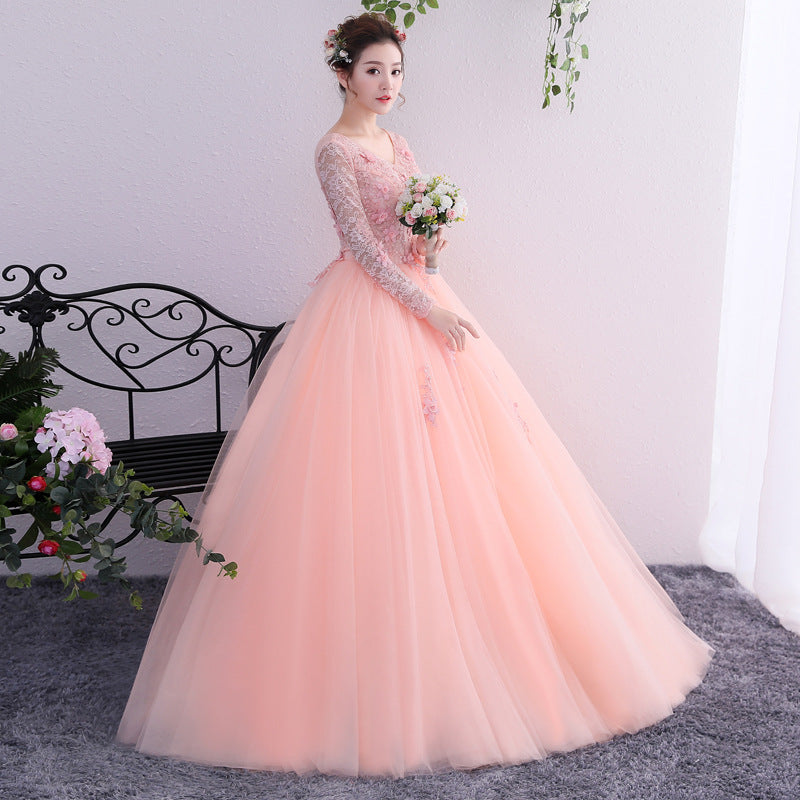 Annual Party Evening Dress 2024 New Studio Shooting Student Vocal Music Art Test Performance Clothes Long Sleeve Elegant Bubble Dress Female