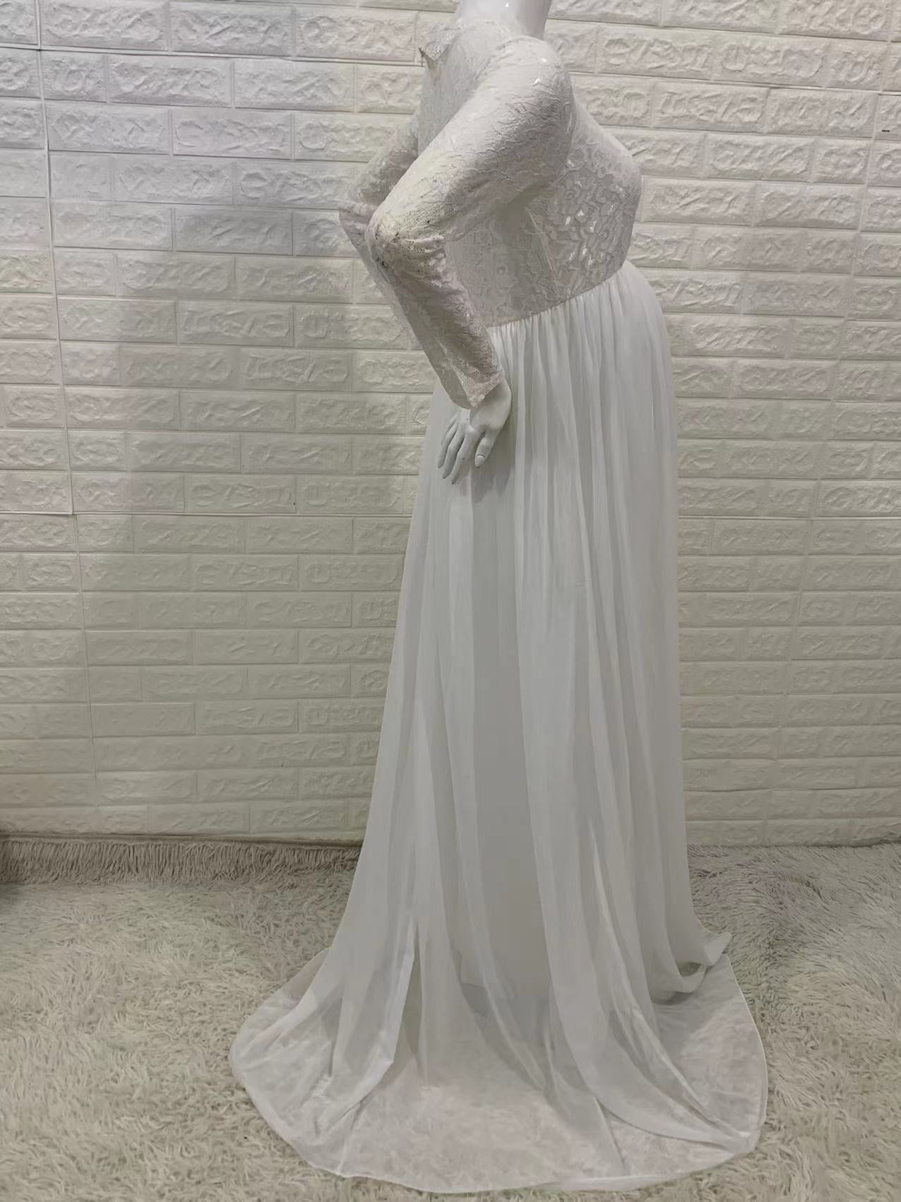 AliExpress European and American Long-Sleeved Lace Stitching Pregnant Women Sexy Loose Trailing Long Dress 1170 Pregnant Women Dress