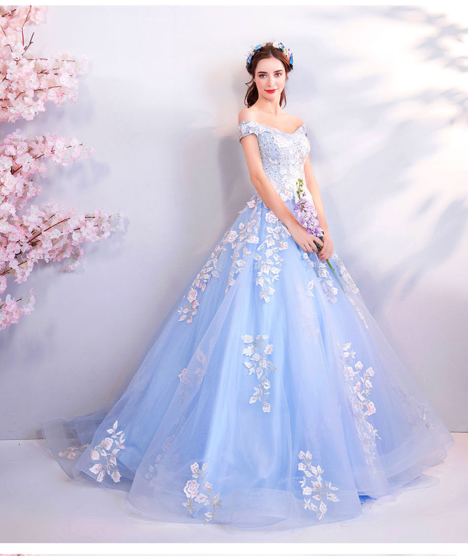 Super Fairy Wedding Dress 2024 Autumn Blue Flower Art Exam Catwalk Fashion Trend Foreign Trade Banquet Evening Dress for Women