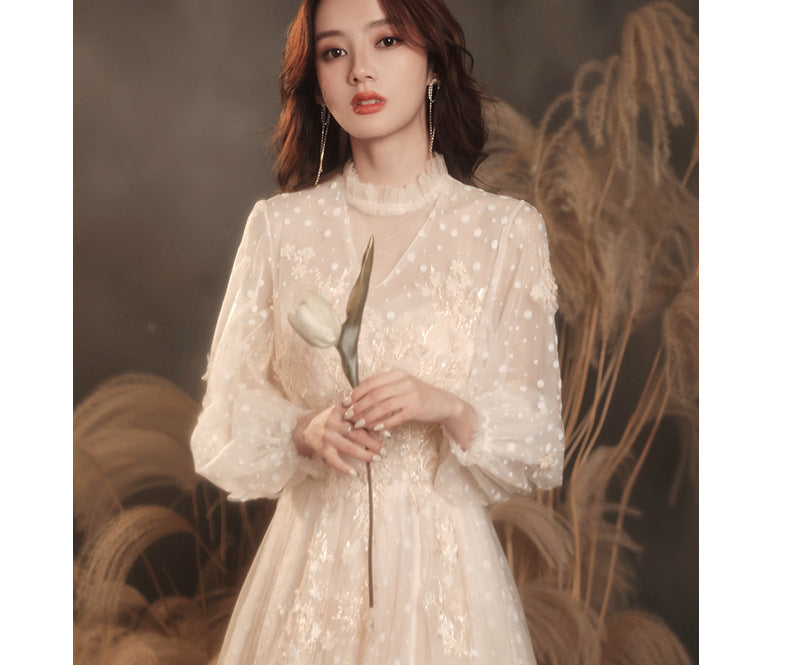 Banquet Evening Dress 2024 New Champagne Long Sleeve Socialite Dress Party Host Birthday Annual Meeting Dress