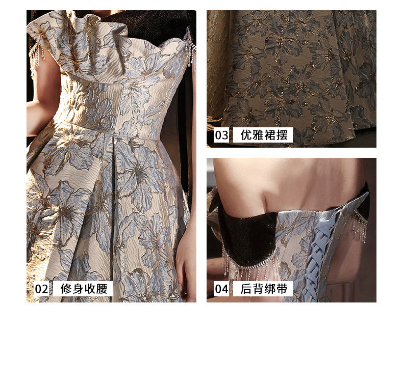 off-Shoulder Banquet Evening Dress Dress Female Gao Ding French Entry Lux Niche High-End Temperament Senior Sense Host Adult Ceremony