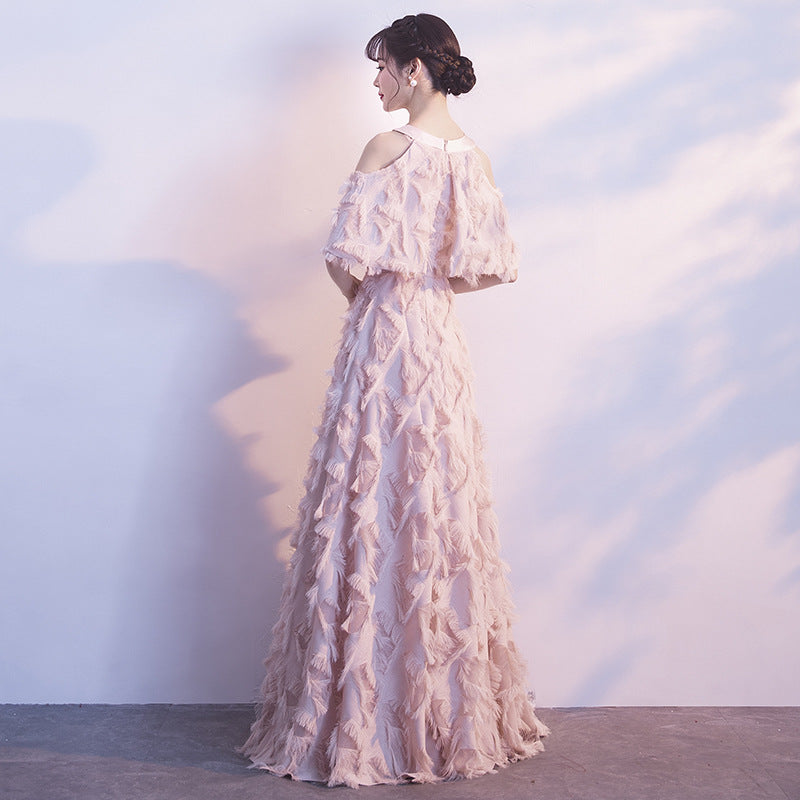Halter Banquet Evening Dress Dress Women's 2024 Autumn New Elegant Long Slimming Solo Art Exam Pink Bridesmaid