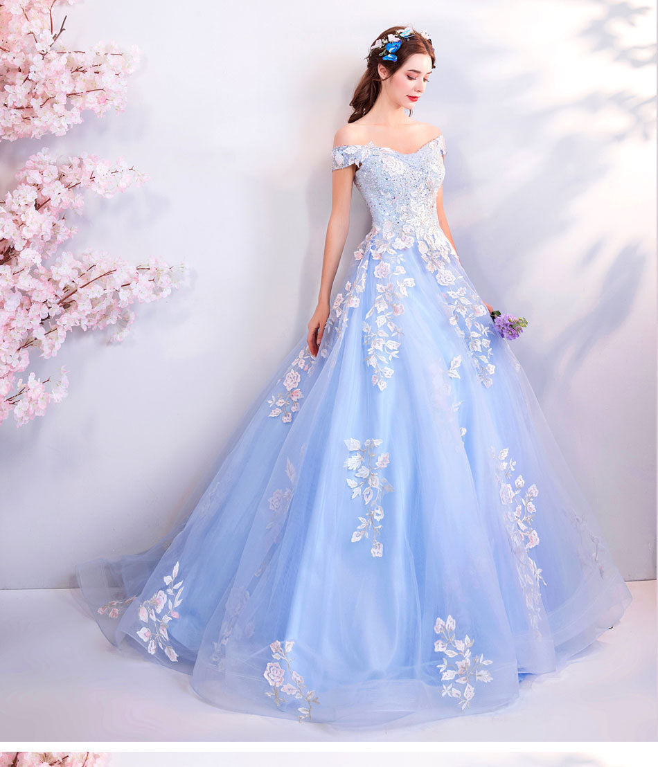 Super Fairy Wedding Dress 2024 Autumn Blue Flower Art Exam Catwalk Fashion Trend Foreign Trade Banquet Evening Dress for Women