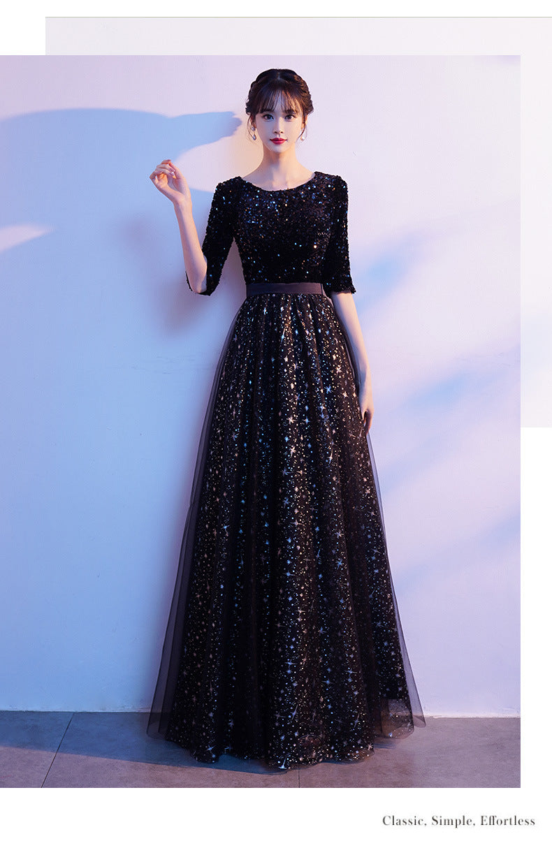 Banquet Evening Dress Dress Black Paillette Western Style Clothing Dresses H98923