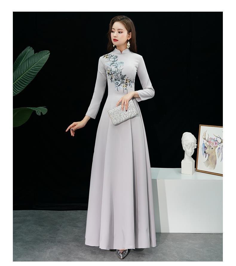 Machine Embroidery Improved Cheongsam 2024 New Long Dress Elegant over-the-Knee Embroidered Cheongsam Dress