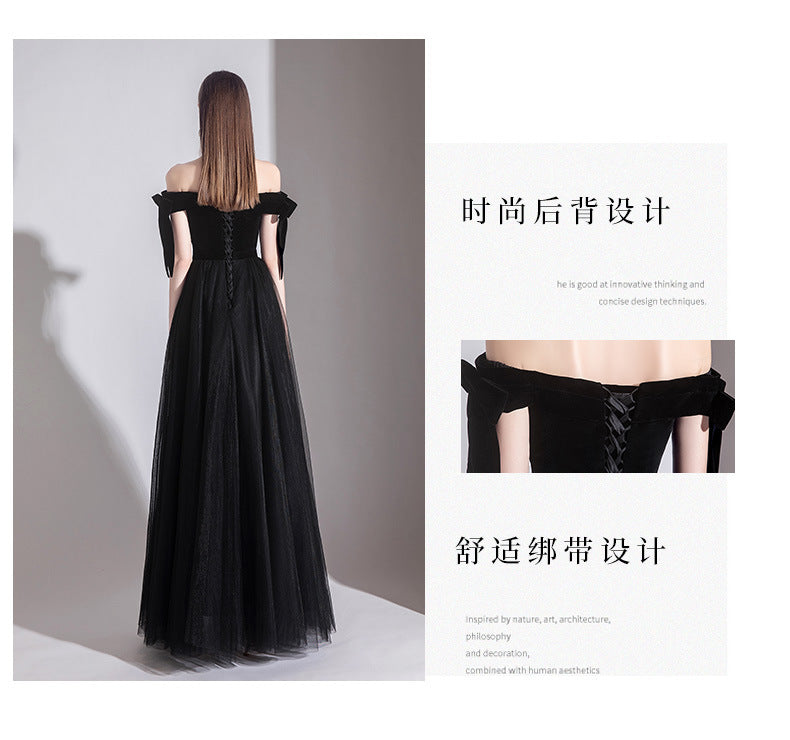 off-Shoulder Black Evening Dress Female 2024 New Sexy Aura Queen Banquet Modern Temperament Slimming Long