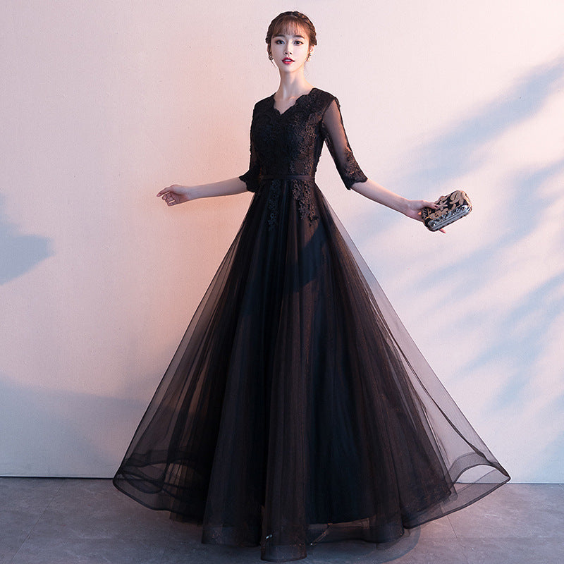 Evening Dress for Women 2024 Summer New Banquet Elegant Long Dress Show Thin Black Socialite Annual Meeting Dress