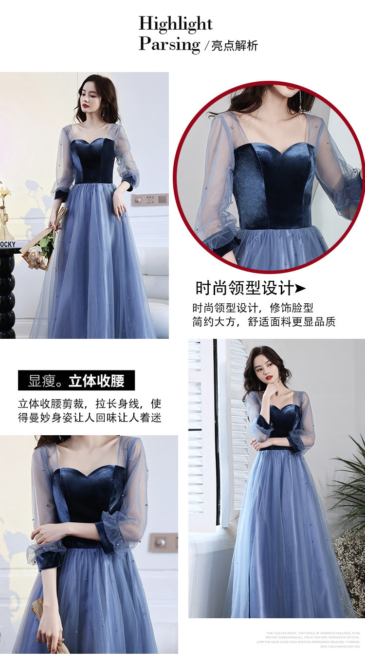 Evening Dress 2024 New Spring Velvet Slimming Long Birthday Party Host Banquet Temperament Belly Covering Dress for Women