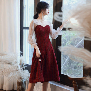 Champagne Color Evening Dress New Spring Elegant Socialite Annual Meeting Short Dress for Women