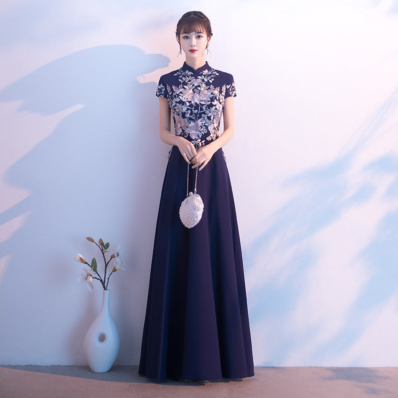 Chinese Style Chorus Competition Dress Women's New Elegant Annual Meeting Host Stand Collar Costume Long Elegant Clothing