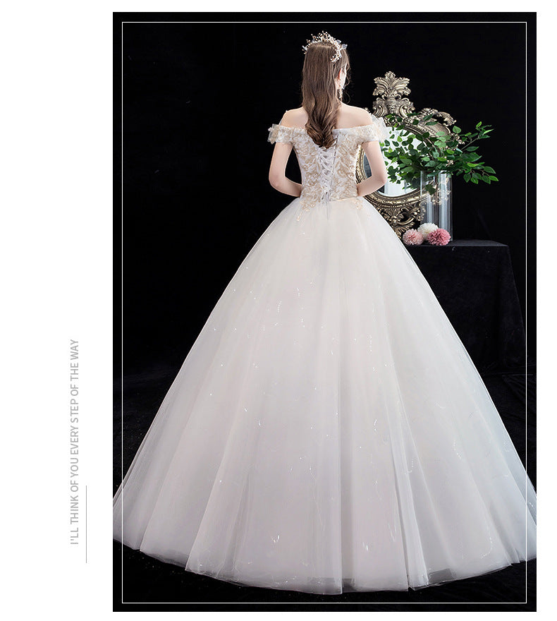 Wedding Dress Bridal New French Style Floor-Length Simple Forest Style Slimming Off-Shoulder Studio Light Wedding Dress H25