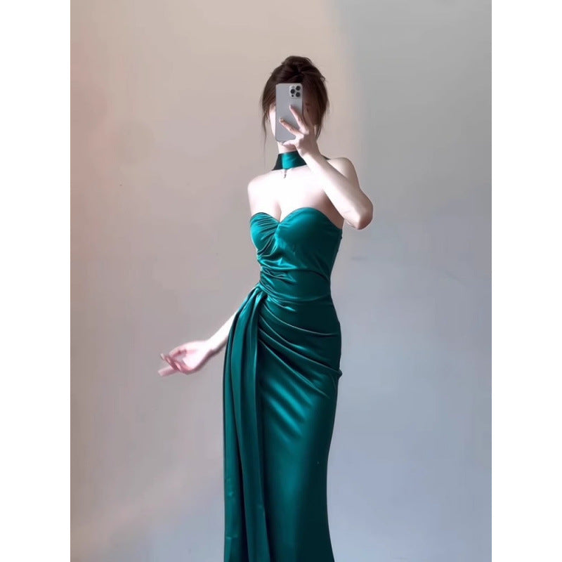 Birthday Dress High-Grade Evening Dress High-End Affordable Luxury Niche Toast Dress Socialite Satin Tube Top Halter Dress