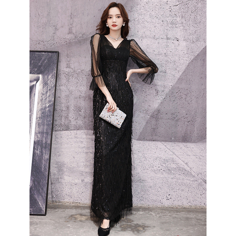 European and American Evening Dress 2024 New Light Luxury Light Luxury Temperament Dress Light Luxury Elegant Top Grade Banquet Dress