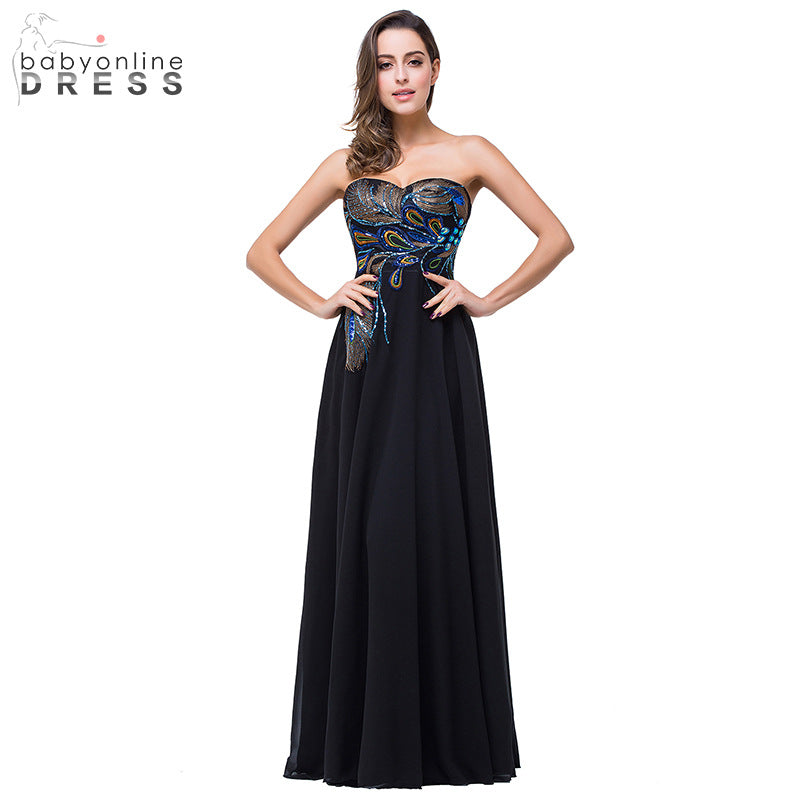 Wholesale Performance Ball Beaded Long Evening Dress Sleeveless Tube Top Embroidered Chiffon Dress Banquet Party Dress