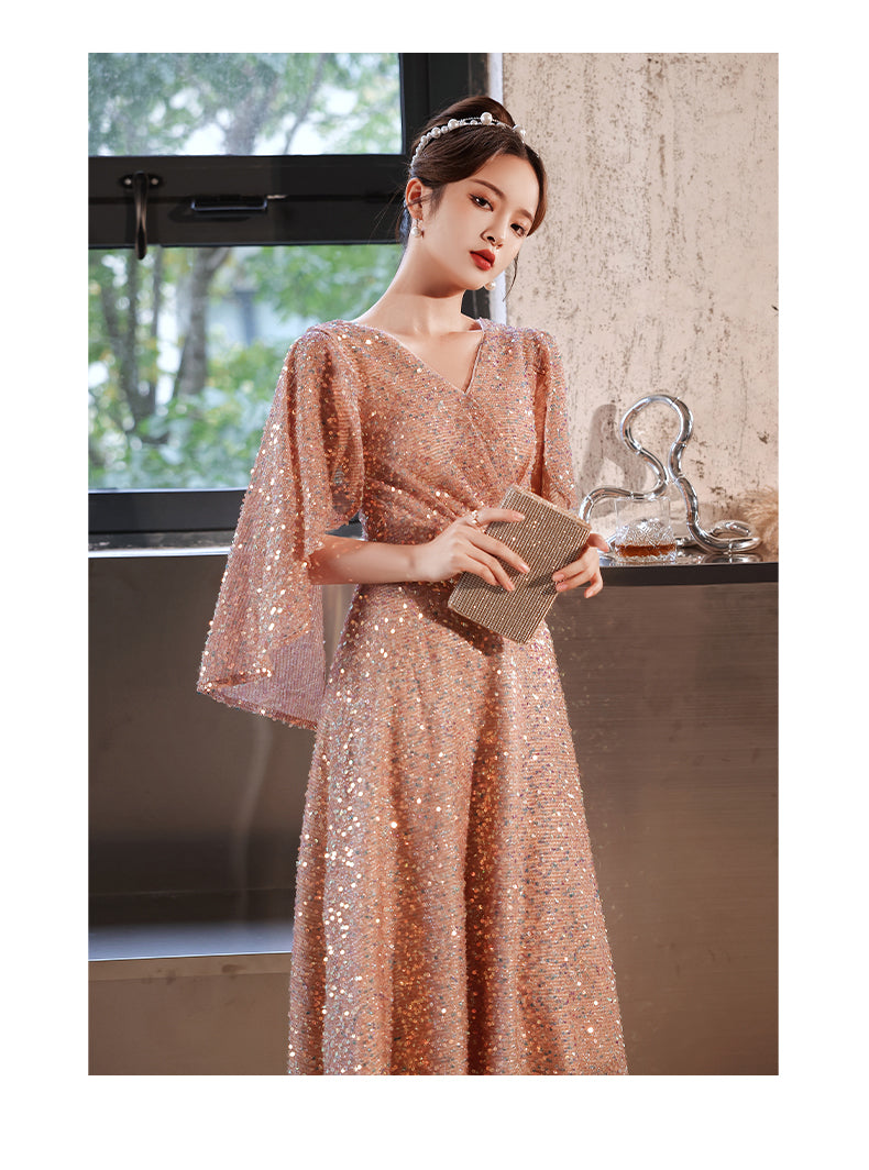 Foreign Trade Cross-Border Supply Evening Dress for Women 2024 New Banquet Socialite Temperament Entry Lux Niche Host Sense Sequins