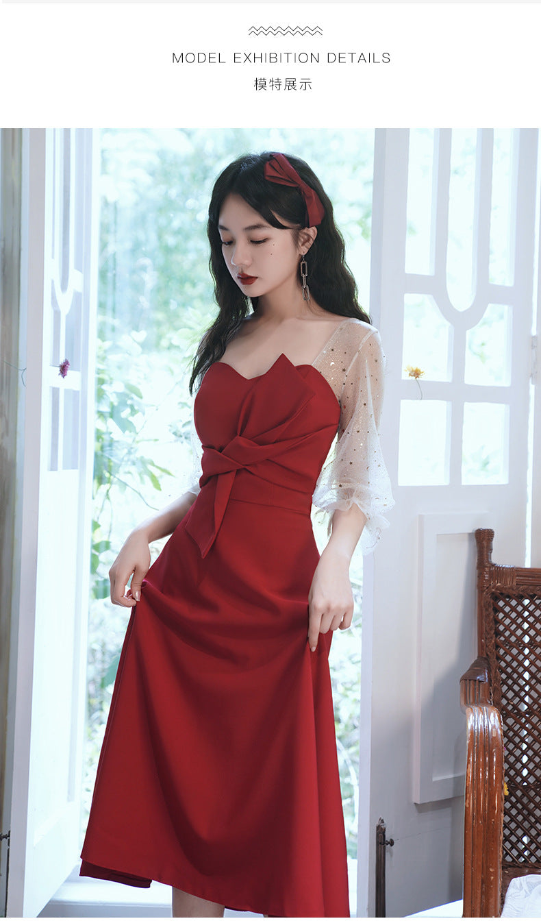 Toast Dress Bride 2024 New Spring Long Sleeve Dress Red Daily Style Engagement Dress Small