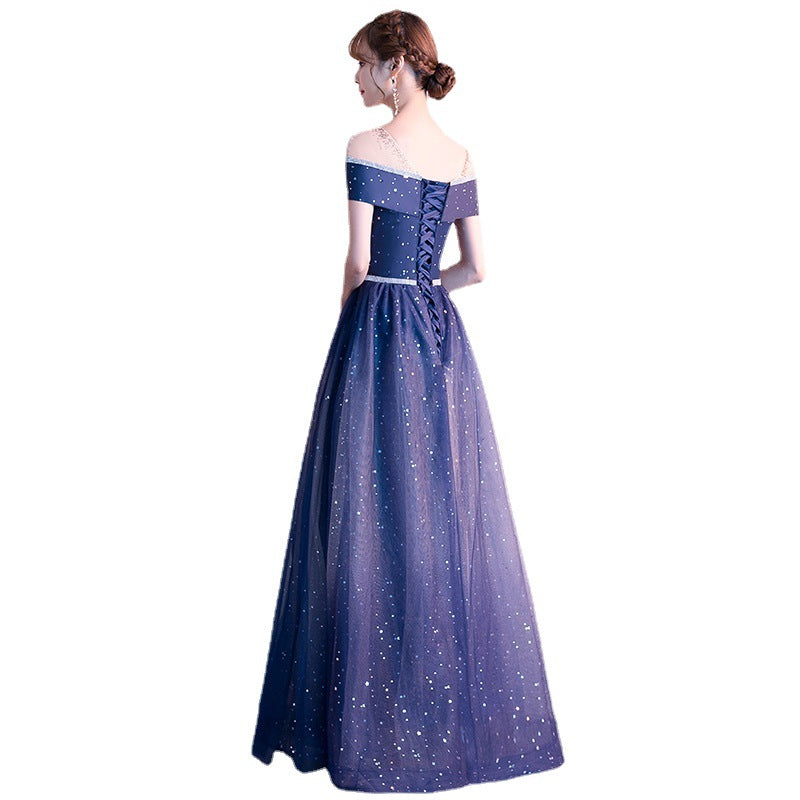 Starry Evening Dress 2024 Autumn New Temperament Small Size Fairy Dream Host Banquet Long Mori Style