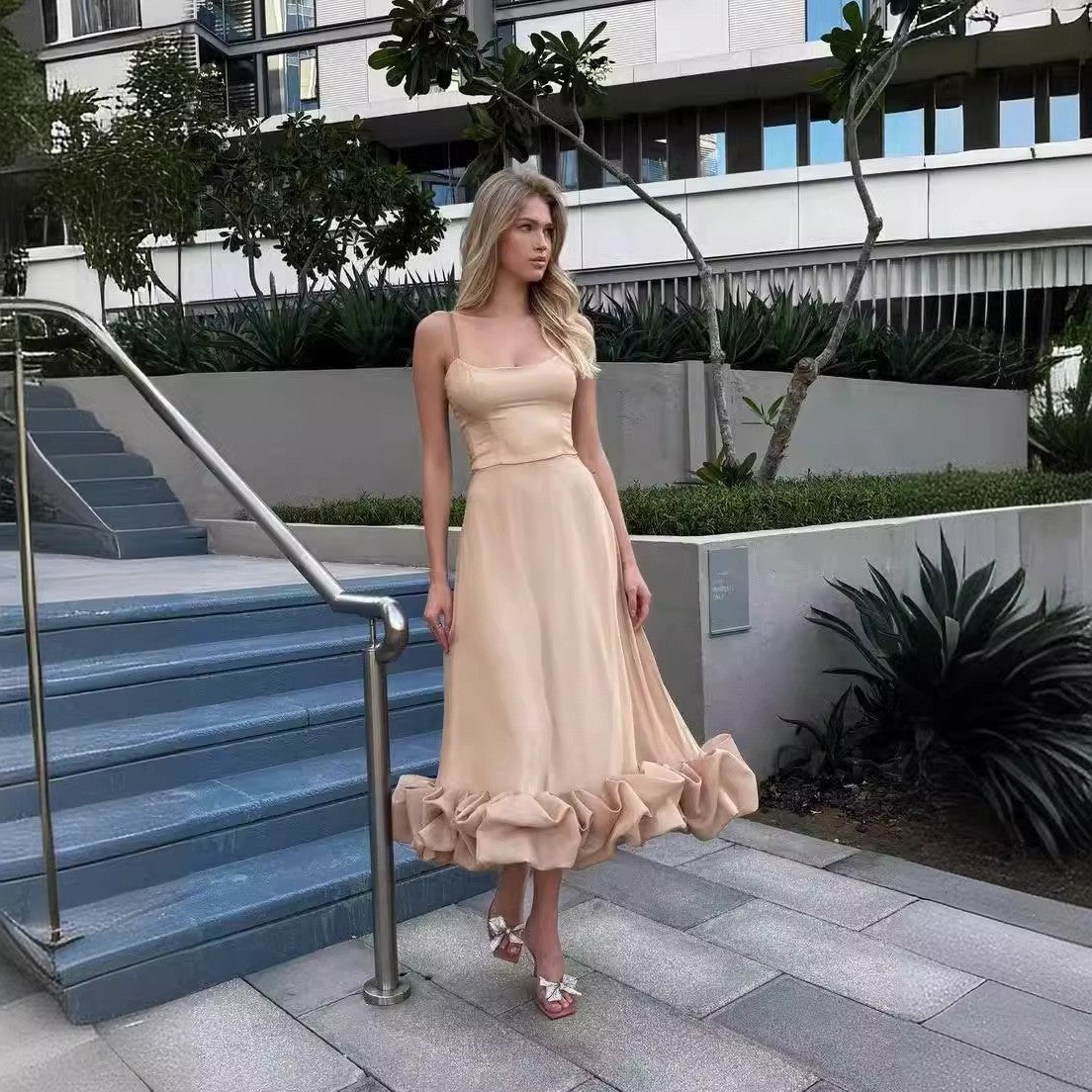 Fashion Suspenders Large Swing Three-Dimensional Flower A- line Skirt European and American Women's Clothing Cross-Border Hot Selling New Elegant Slim Fit Dress