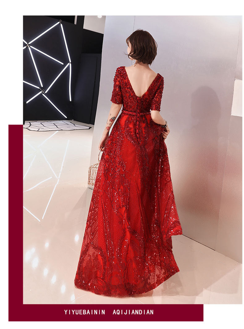 Toast Dress Bride Wedding Evening Dress Temperament Red Engagement Banquet Host Dress Women's Autumn Evening Dress