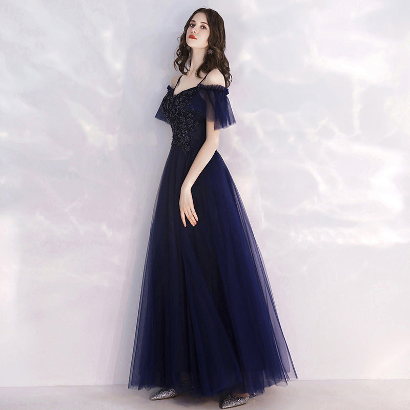 Evening Dress Women's Simple and Elegant Autumn Elegant Long Banquet Sling Host's Dress Dress Toast Dress