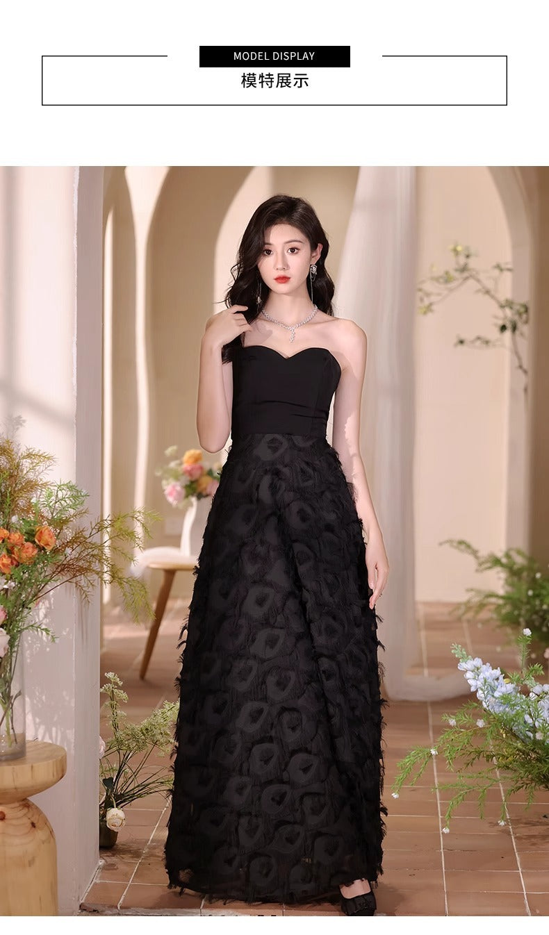 Black Tube Top Evening Dress for Women 2024 New Banquet Temperament Host Long Dress Student Art Exam 18-Year-Old Dress Autumn