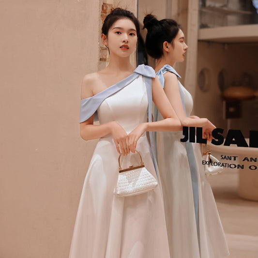 White One Shoulder Little Evening Dress Dress Women's Engagement Birthday Party Usually Wear Light Luxury Minority Light Luxury Art Student