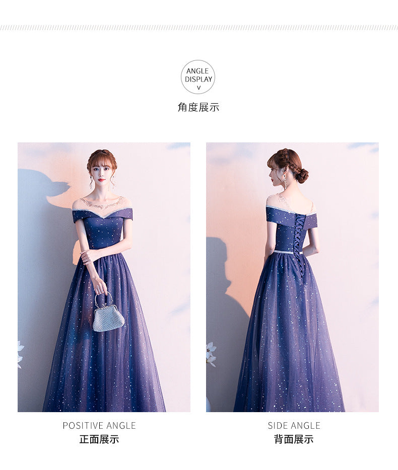 Starry Evening Dress 2024 Autumn New Temperament Small Size Fairy Dream Host Banquet Long Mori Style