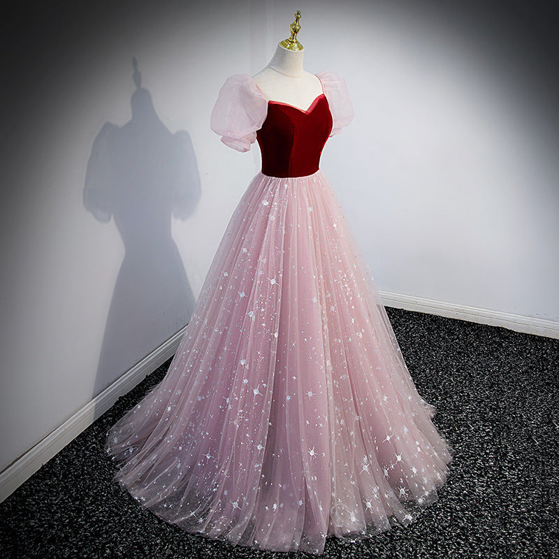 French Princess Dress Evening Dress Female Adult Ceremony Fairy Starry Sky Gradient Dress Student Graduation Ceremony Piano Performance