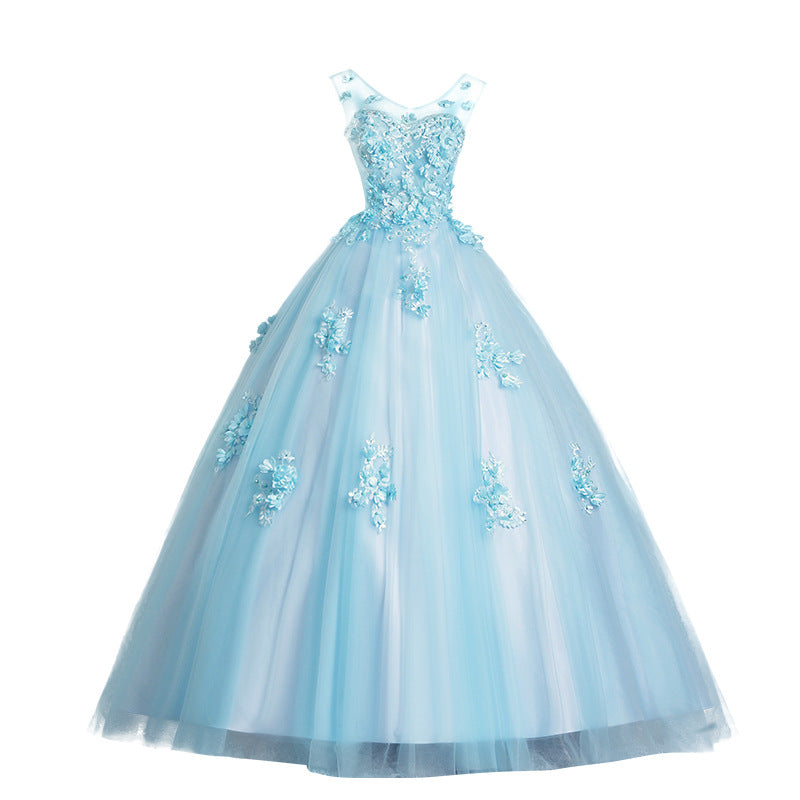 New 2024 Color Wedding Dress Haze Blue Gown Solo Performance Costume Female Noble Vocal Music Art Test Pettiskirt Modern