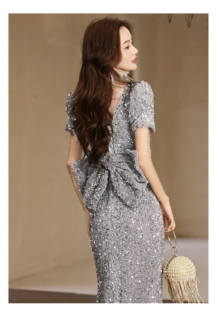 Evening Dress for Women 2024 New Light Luxury Toast Clothing Banquet Host Light Luxury Minority Light Luxury Fishtail Dress