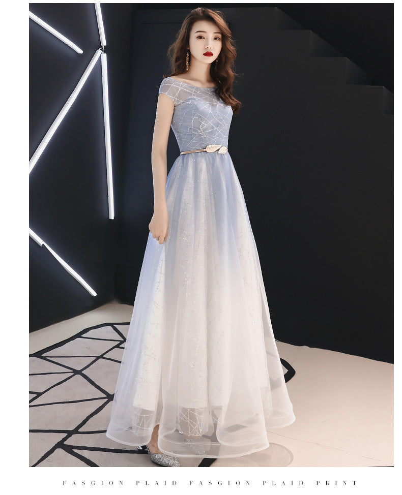 Starry Sky Gradient Banquet Evening Dress for Women 2024 New High-End Elegant Art Exam Host Long Slimming Dress