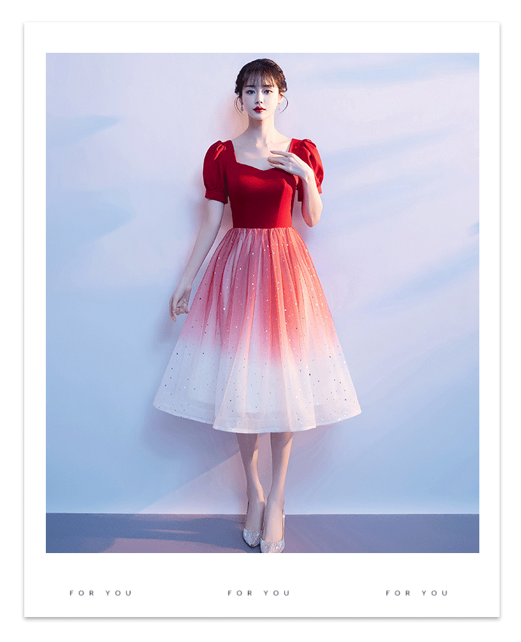 Red Song Choir Performance Dress for Women Modern Adult Banquet Conductor Dress Slim Gradient Color Art Exam Dress Academy Style