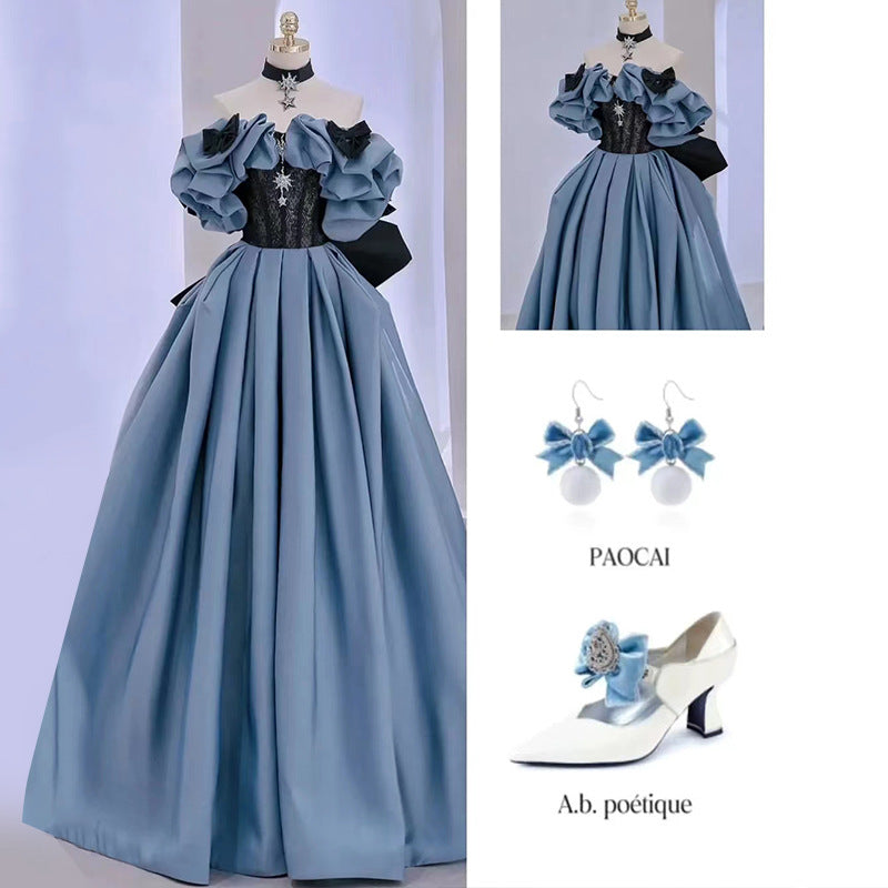 Princess Evening Dress 2023 New Banquet Host Dress Female Solo Art Exam Performance Dress Adult Ceremony Dress