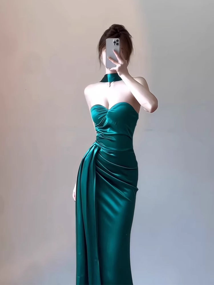 Birthday Dress High-Grade Evening Dress High-End Affordable Luxury Niche Toast Dress Socialite Satin Tube Top Halter Dress