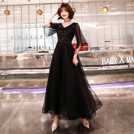 Banquet Evening Dress for Women 2024 Summer New Elegant Elegant Black Temperament Queen Choir Costumes Long Dress