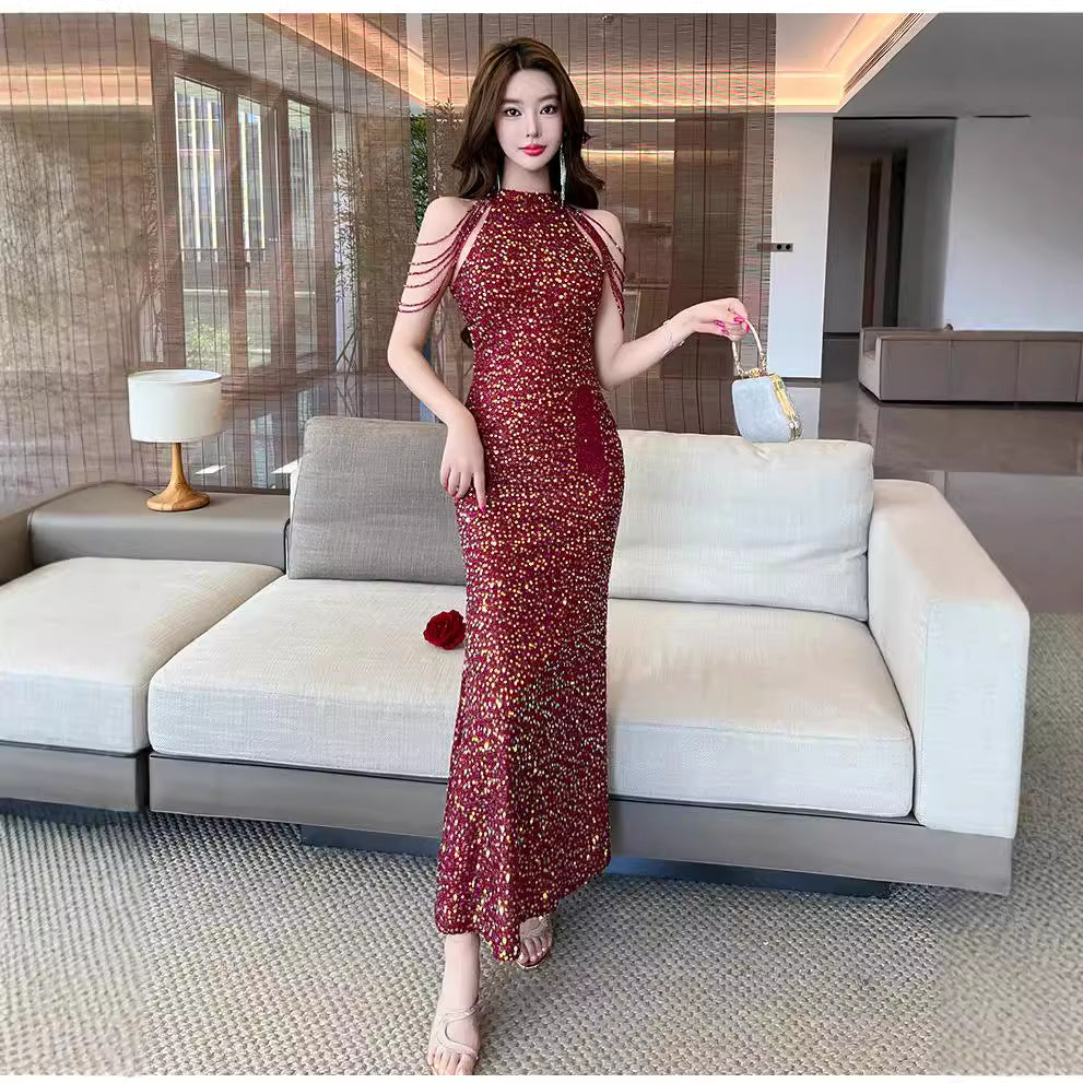 5135 Evening Dress for Women High-End Affordable Luxury Niche High Sense Banquet Temperament Host Sequined Adult Ceremony Fishtail Dress