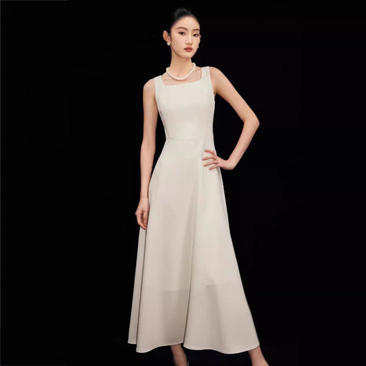 French Style White Dress 2024 New Sleeveless Vest Dress for Women Summer Fashion Slimming Long Dress