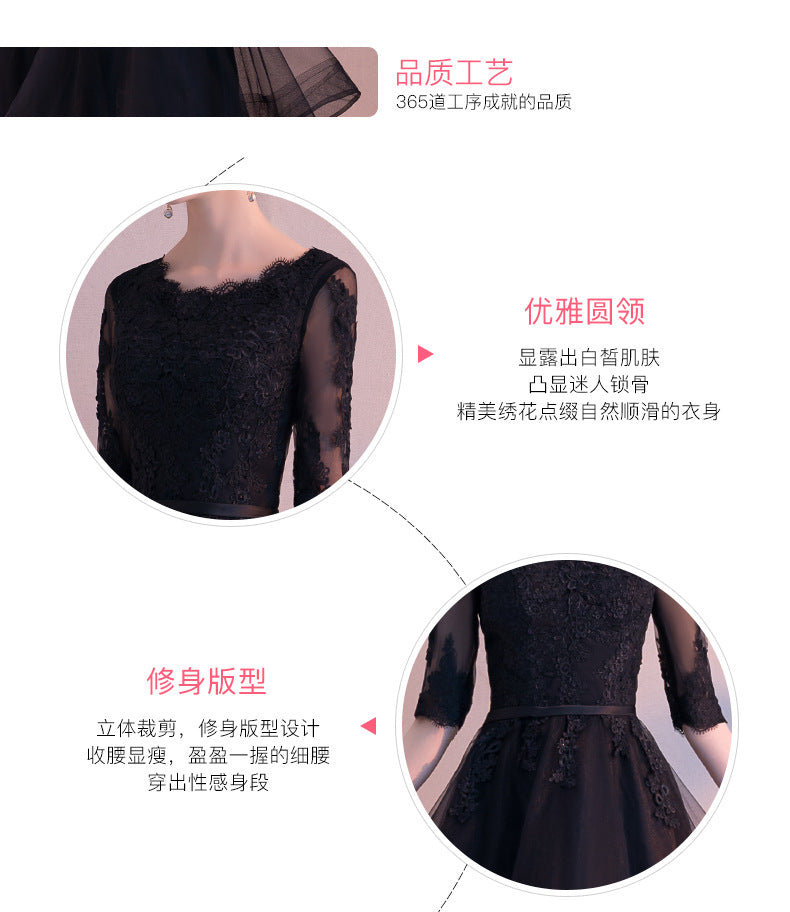 Wholesale Black Evening Dress for Women 2024 New Elegant Small Banquet Party Short Host Slimming Evening