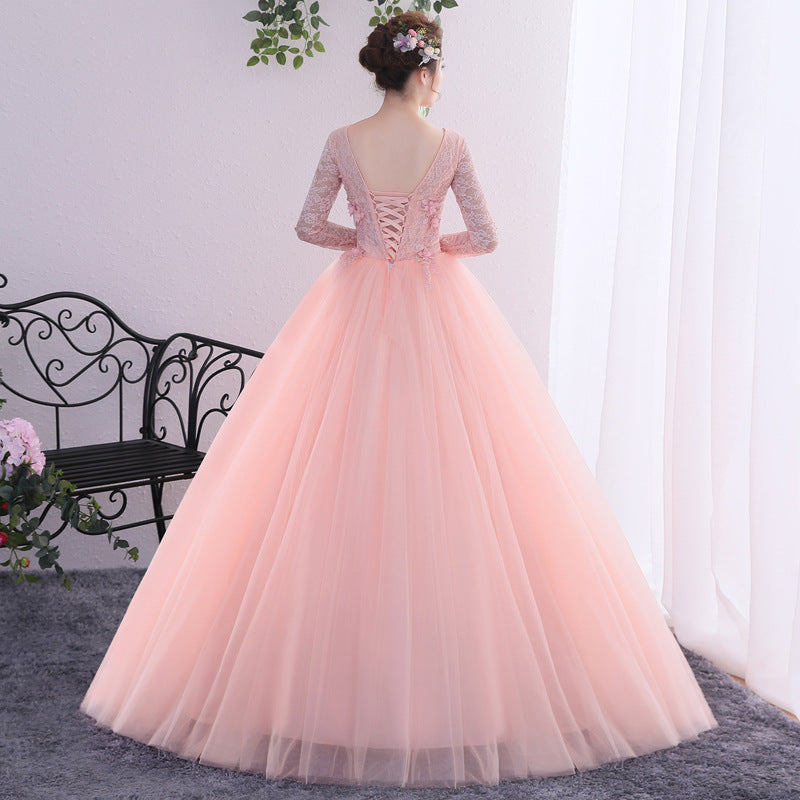 Annual Party Evening Dress 2024 New Studio Shooting Student Vocal Music Art Test Performance Clothes Long Sleeve Elegant Bubble Dress Female